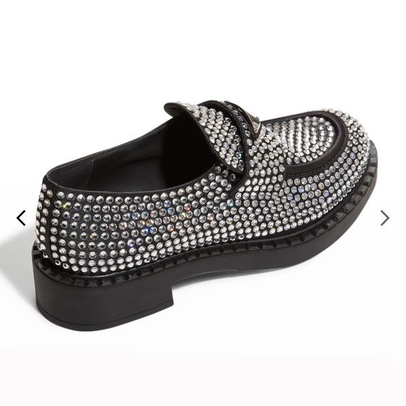NIB PRADA  Crystal Logo Flat Loafers Size 37.5 - Picture 3 of 12